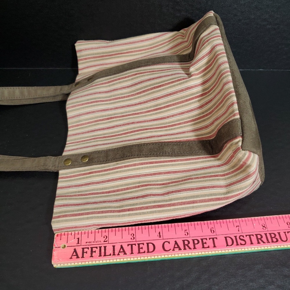 Vintage Longaberger Homestead Purse Maroon/Green Striped Mini Tote Bag - Picture 8 of 12
